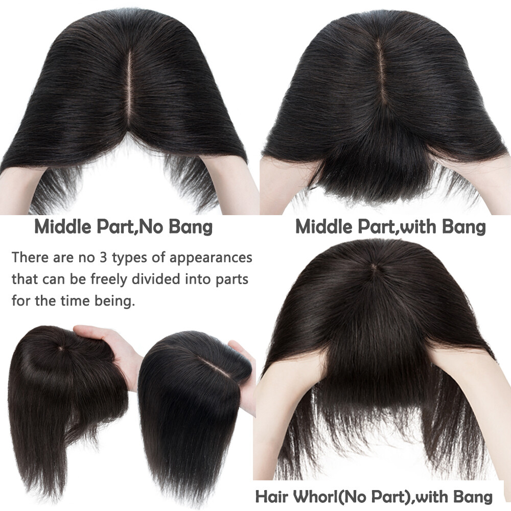 Women’s Remy Human Hair Clip In Hairpiece Topper Toupee Top Piece Silk Mono Base