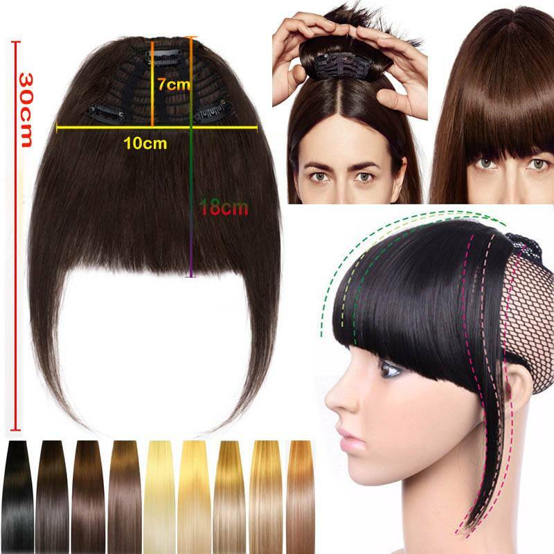 US Thick Neat Fringe Bangs Hairpiece Clips in 100% Real Human Hair Extensions R3