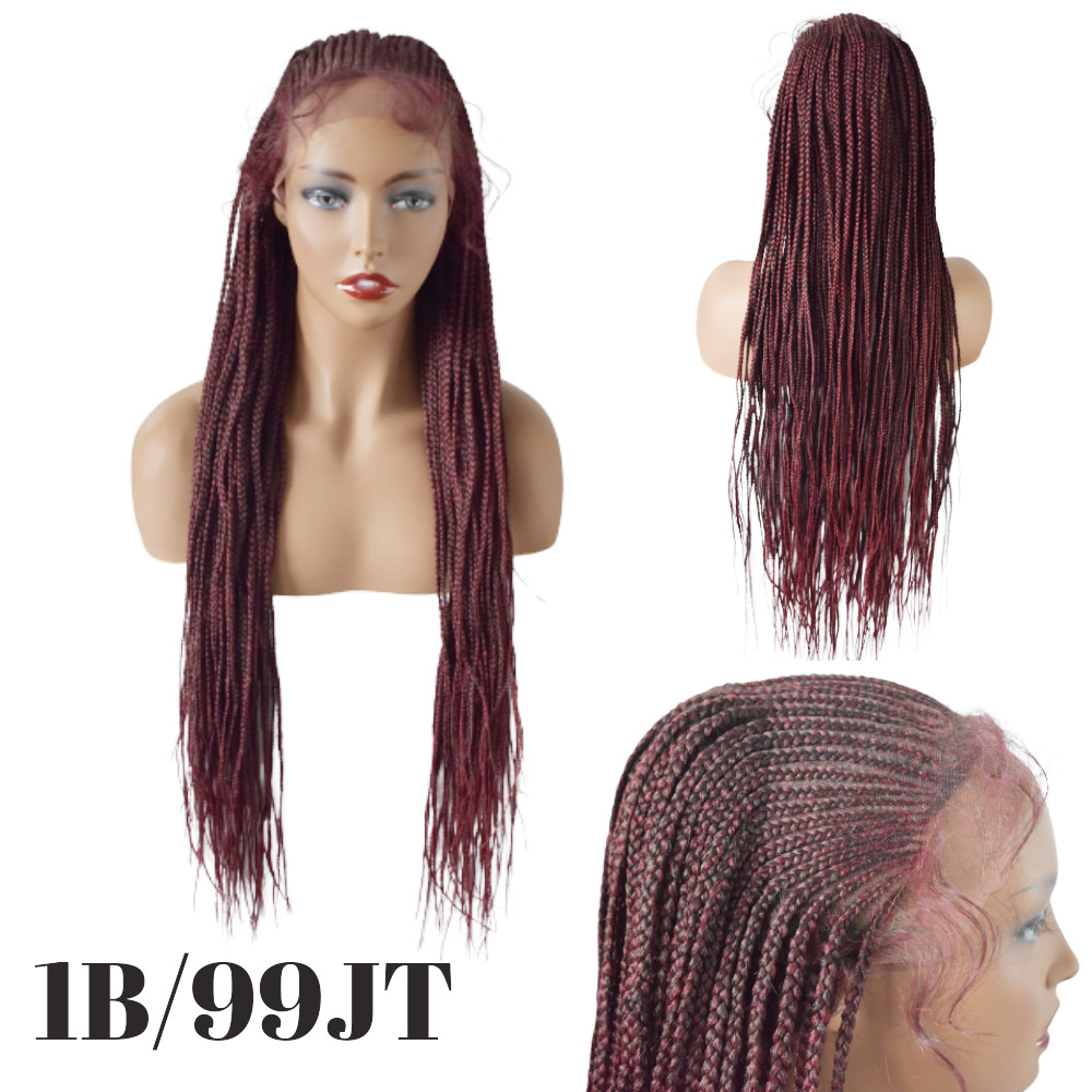 Micro Cornrow Box Twist Braided Lace Front Wig Baby Hair Kanekalon Synthetic US