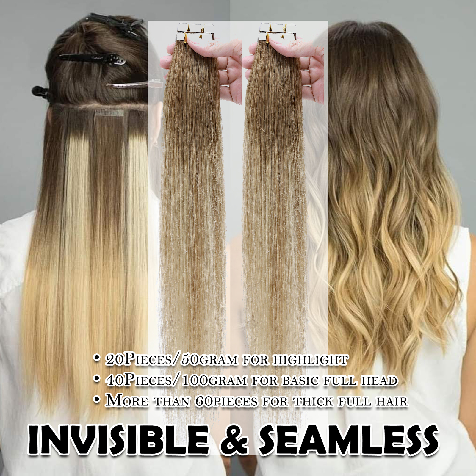 150G THICK Skin Weft Tape In 100% Human Remy Hair Extensions Full Head Highlight