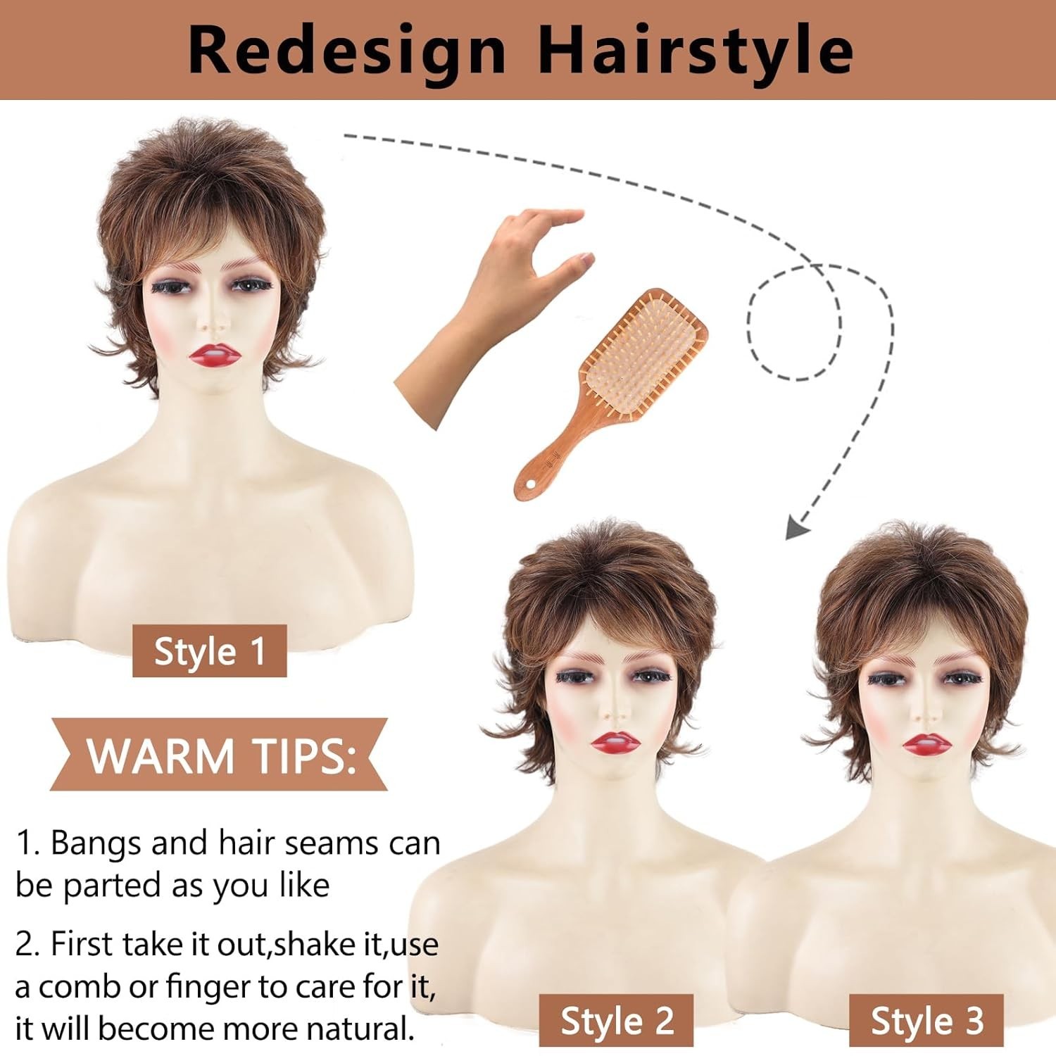 Short Curly Wigs Women Brown Synthetic Heat Resistant Layered Party Wig
