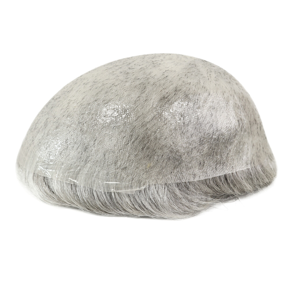 Toupee For Men Human Super Thin Skin V Looped Men Hairpiece Wig Black Grey #1B80