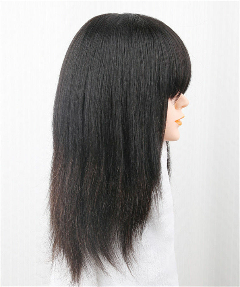 100% Real Human Hair Topper Toupee Clip Hairpiece Bangs Bob Top Straight Wig