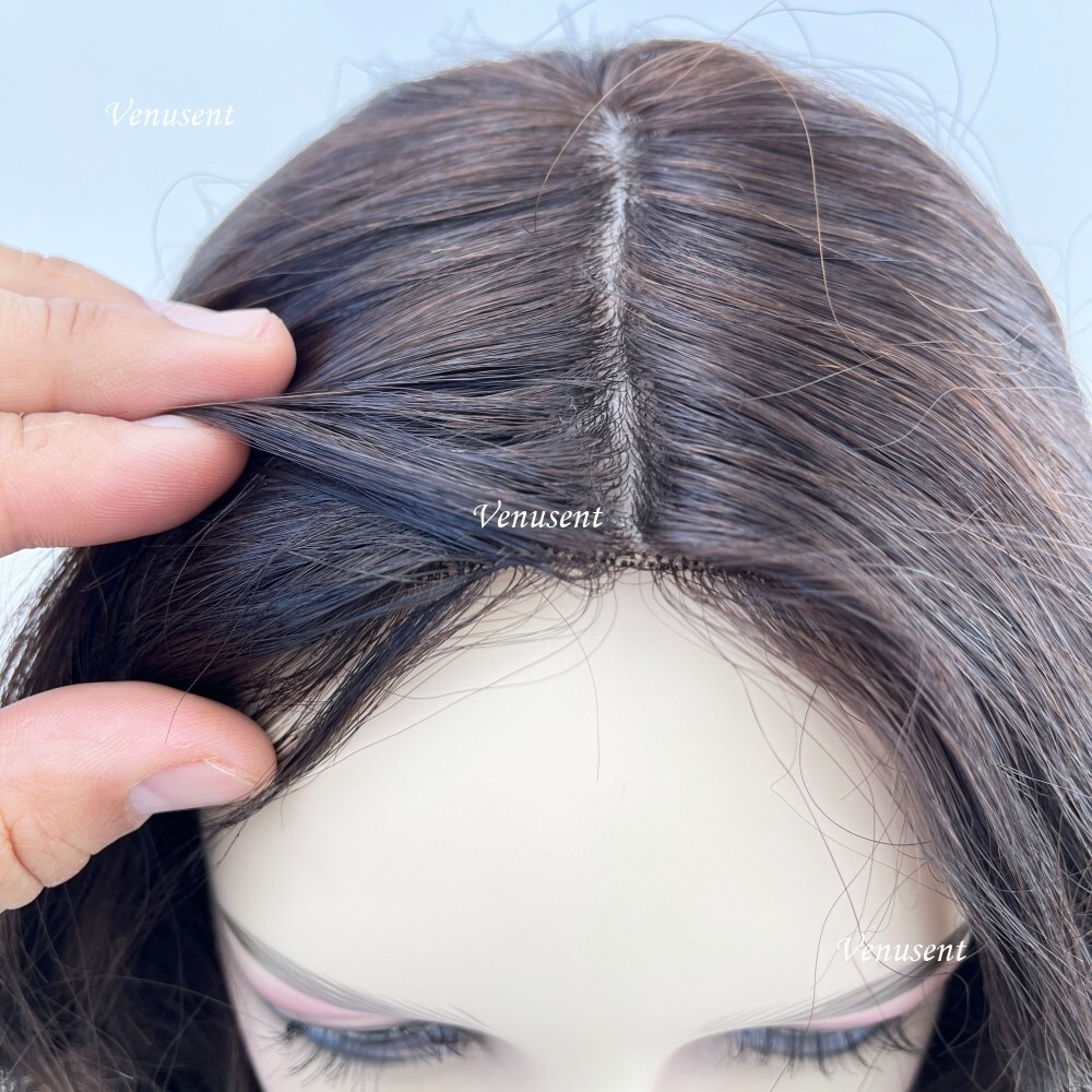 Dark Brown Silk Base Topper Human Hair Women Silk Top Hair Piece for Hair Loss