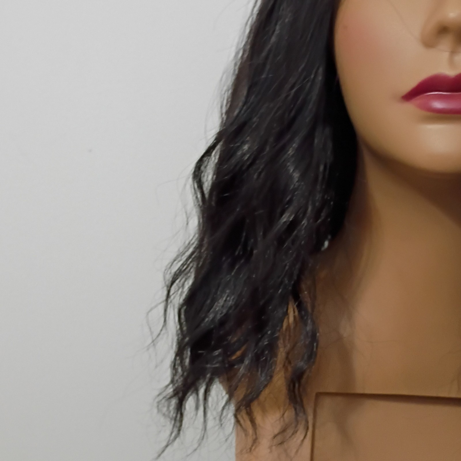 Long Black Wavy Synthetic Wig Classic Cap Middle Part Adjustable Strap