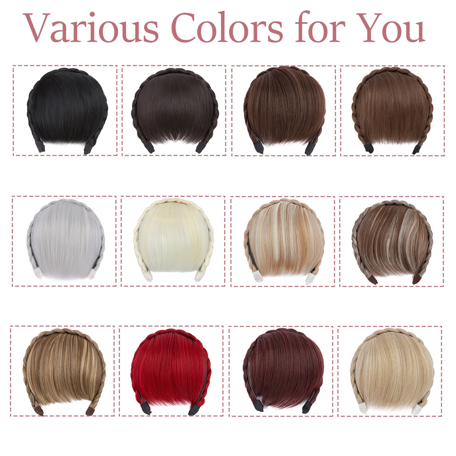 US Thick Braided Headband Fringe Hair Extensions Front Neat Bangs Hairpiece Xmas