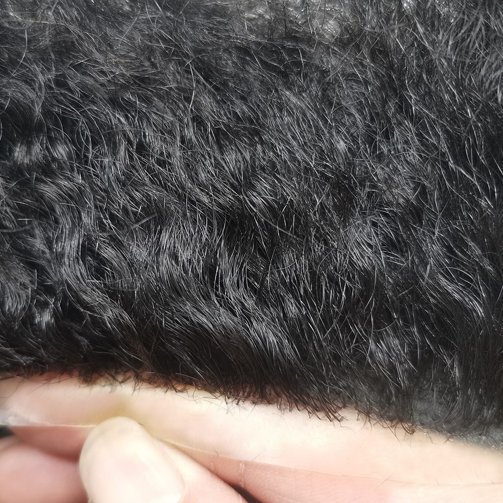 Afro Curly Black Men Toupee Hairpiece Full Poly Kinky Curly Human Hair PU system