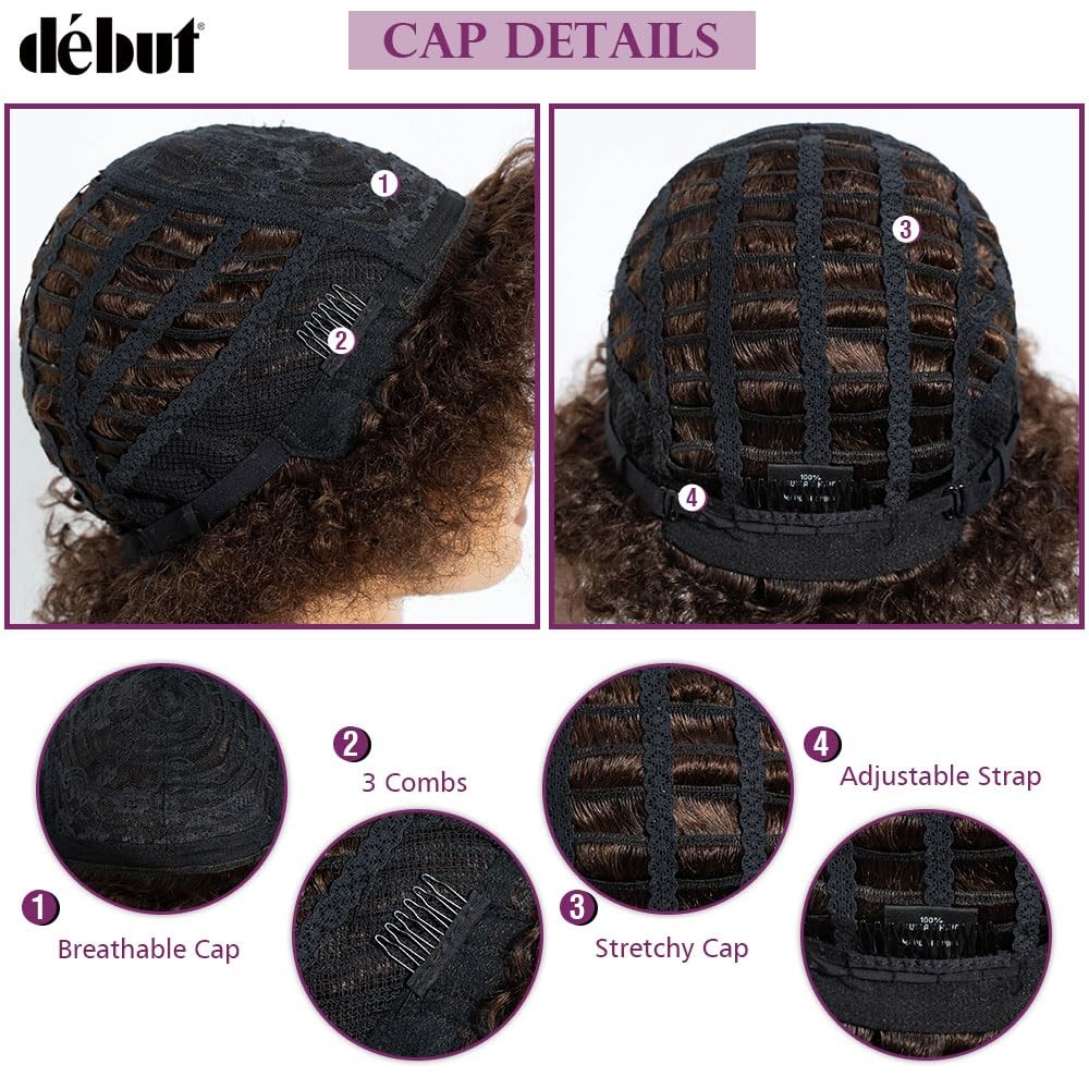 Début Dbut Afro Curl Fluffy Wigs Human Hair 70S Afro Curly Big Hair Wig For