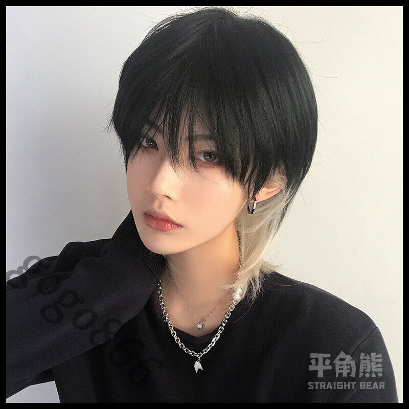 Black Mix Wig Harajuku Japanese Fashion Men Boys kakkoii Gay Daily Cosplay Wig