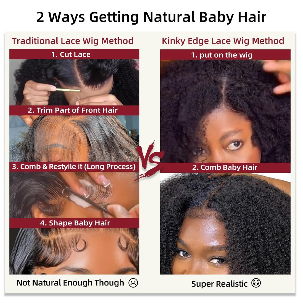 Black Kinkycurly 4C Edge Wig Human Hair 4X4 HD Lace Afro Kinky Closure Wig for B