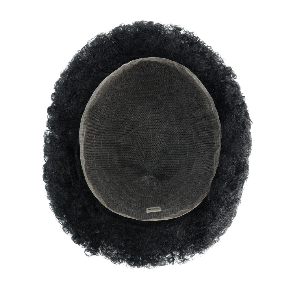 Toupee for Men Human Hair Afro Curl 12mm French Lace Black Hair System Pieces 1B