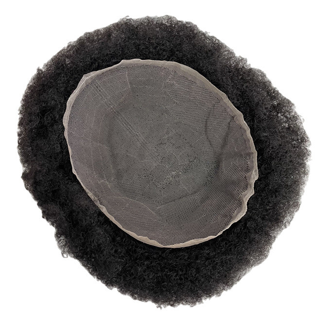 Hair for Black Men Afro Curly Toupee Human Hairpiece 6MM 8×10 Full Lace Wave