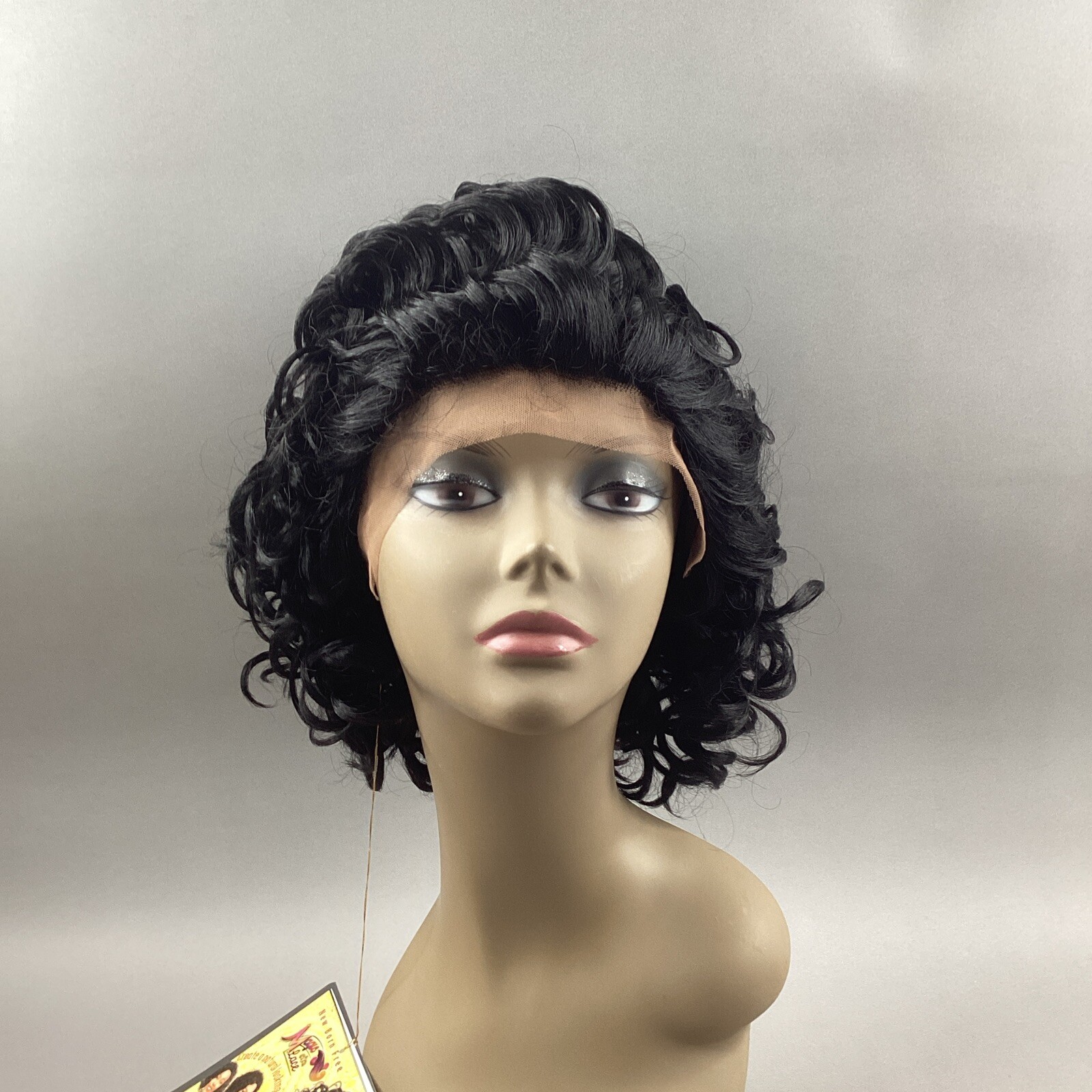 MLA69 #1B Off Black Short Wavy Synthetic Adjustable Free Part Lace Front Wig
