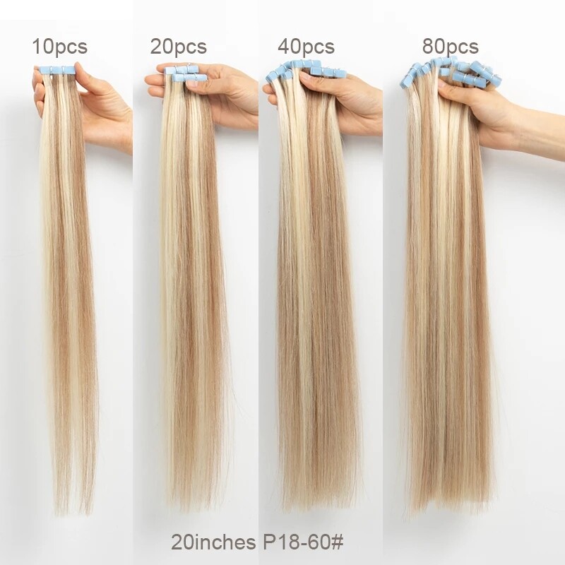 Thick Russian Tape In Remy Human Hair Extensions Skin Weft 10PCS-80PCS FULL HEAD
