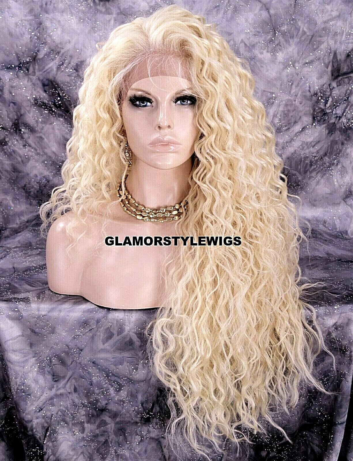360 FREE PART HUMAN HAIR BLEND LACE FRONT FULL WIG LONG CURLY BLEACH BLONDE #613