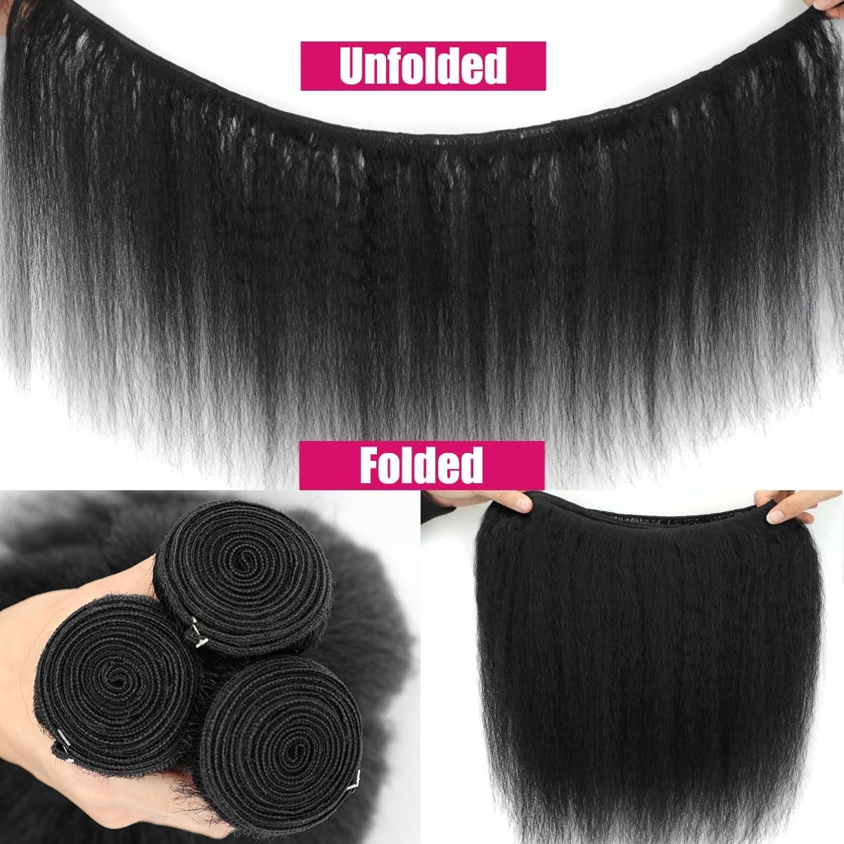 Kinky Straight 100% Human Hair Extensions 3 Bundles 300g Itial Yaki Hair Weft