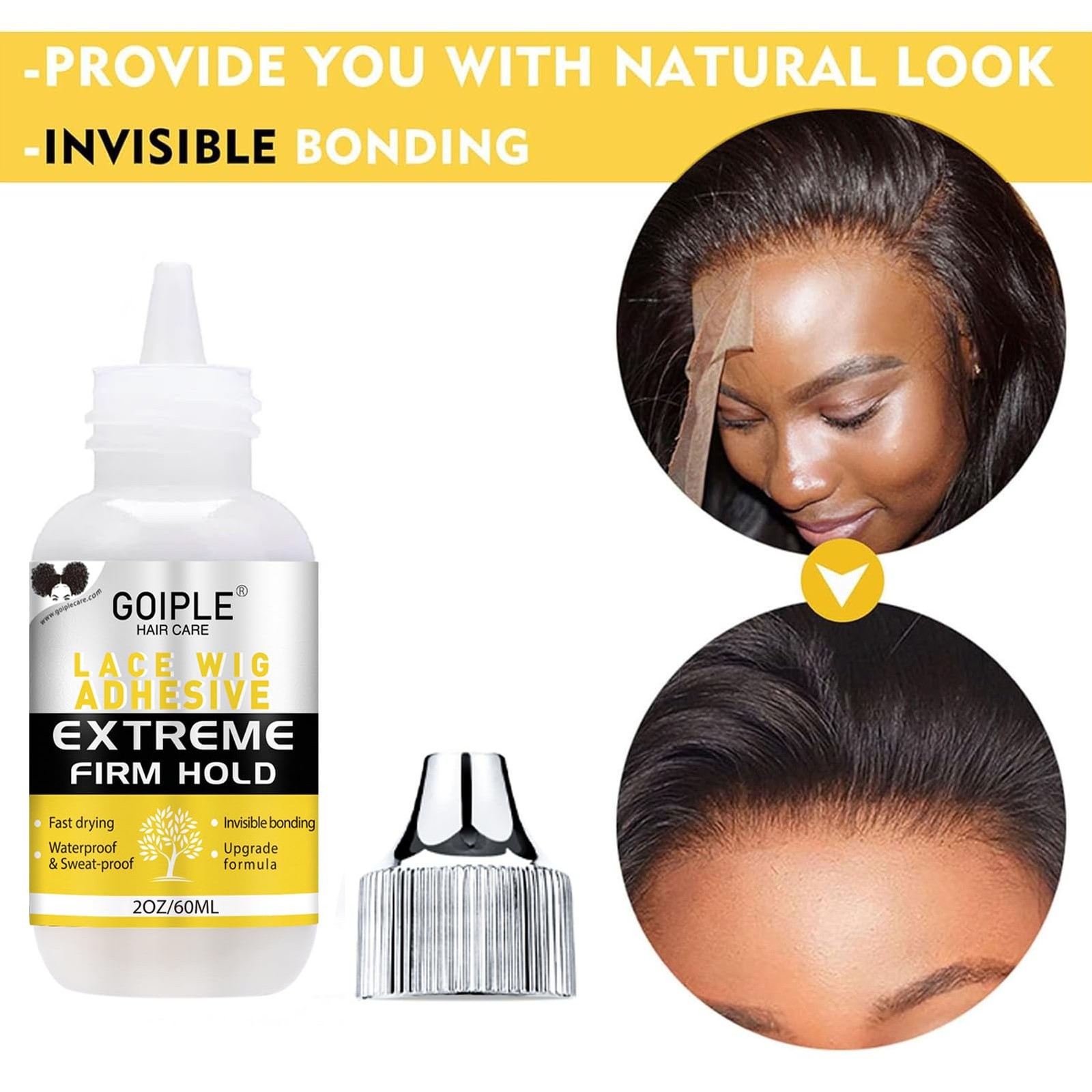 Goiple Waterproof Wig Glue – 2OZ (60ML) Fast Dry Lace Front Adhesive for Hair…