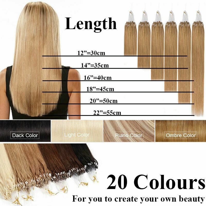 Micro Ring Loop Human Hair Extensions Micro Beads Link Remy Hair Colored 16-26in