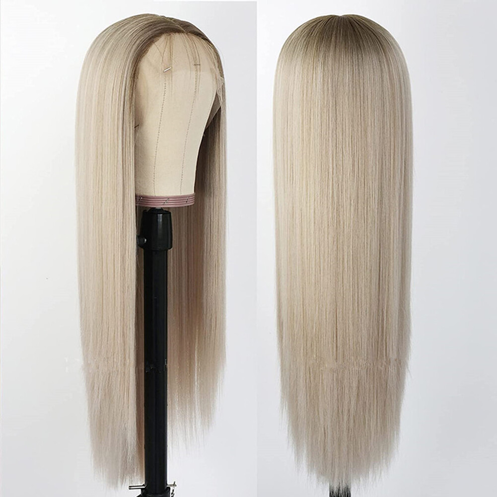 Brown Blonde Ombre Heat Resistant Synthetic Lace Front Wigs Long Straight Hair