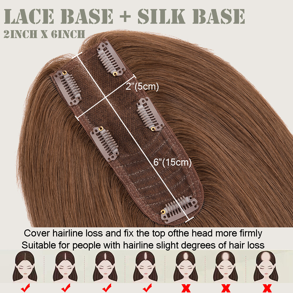 100% Real Human Hair Piece Topper Clip in Top Toupee Hairpiece Women Side Part