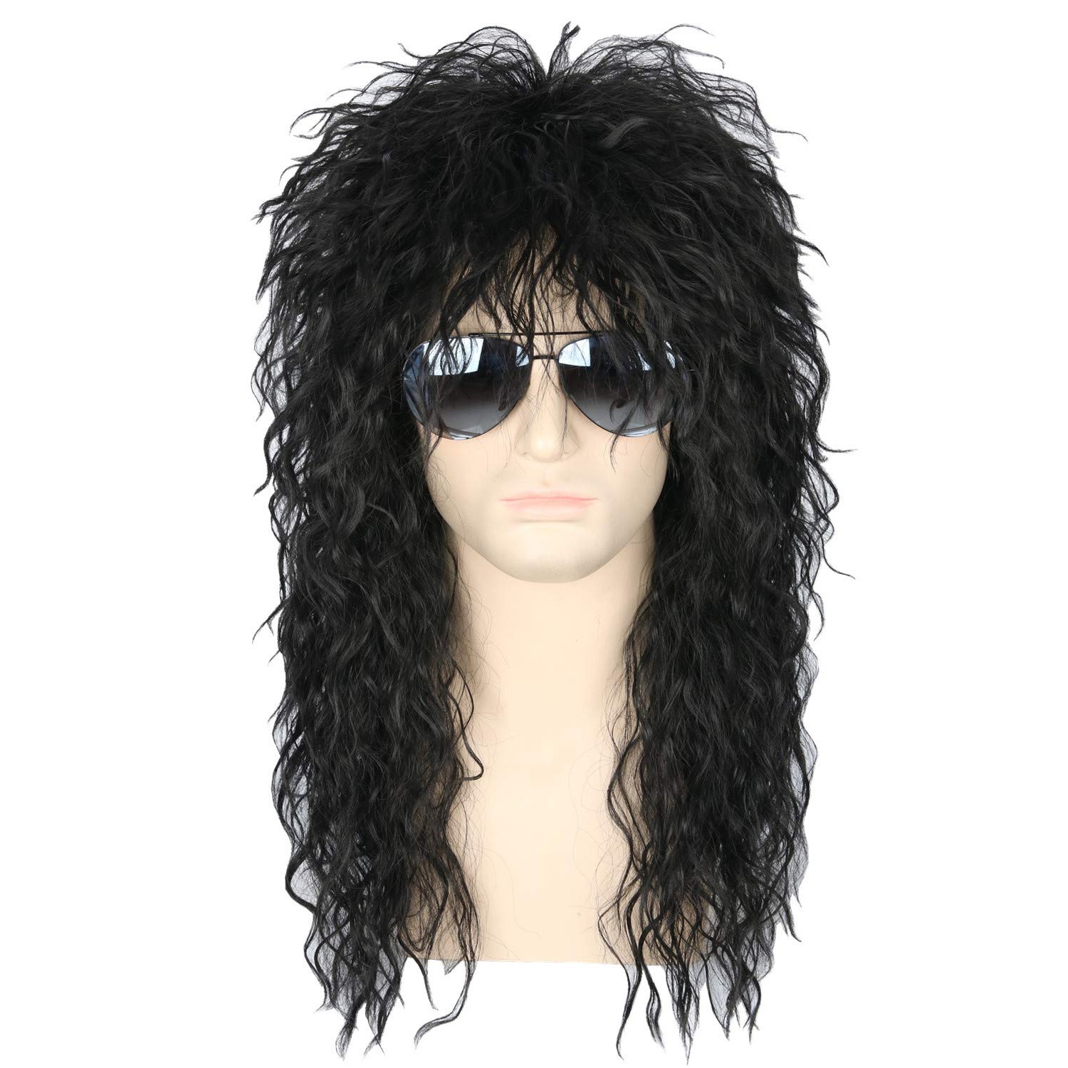 Men 80s Black Mullet Wigs Male Hair Punk Heavy Metal Rocker Wig Ideal for Party