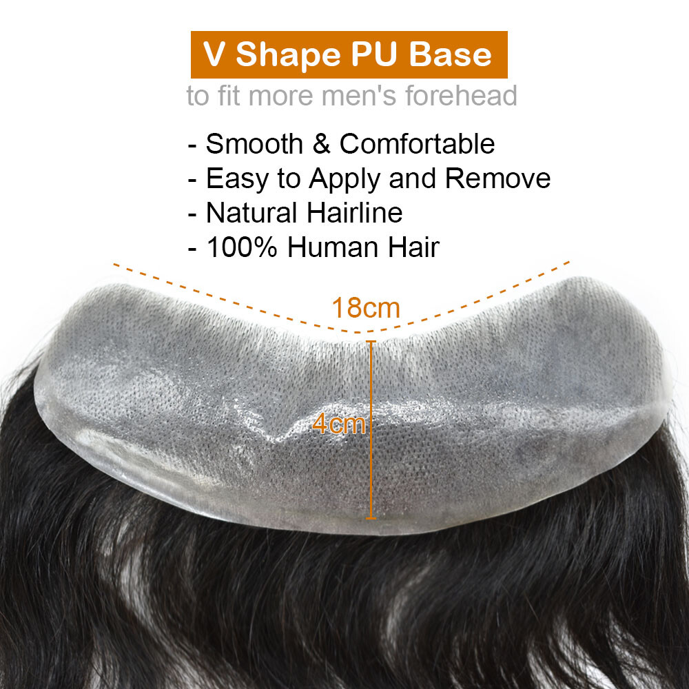Invisible Pu Skin V-Loop Mens Frontal Hairpiece for Receding Hairline Human Hair