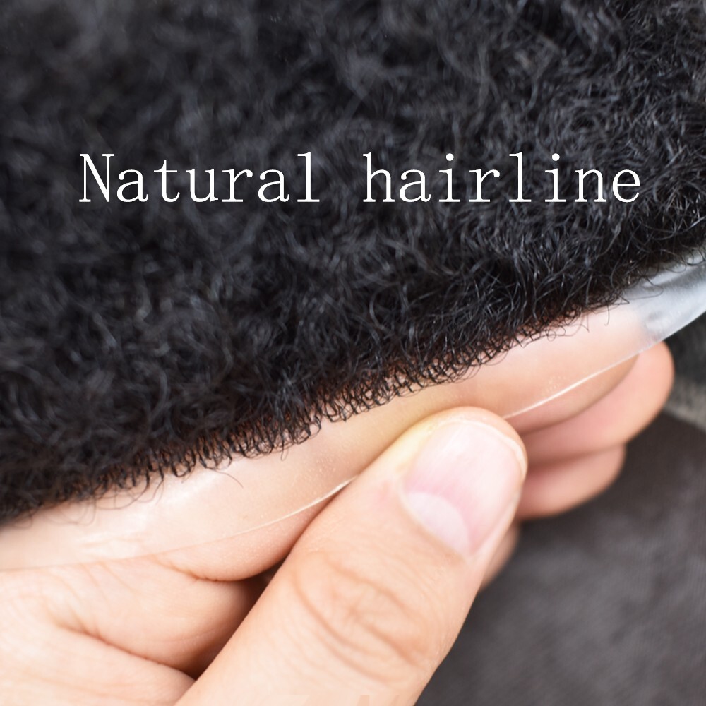 Afro Toupee for Black Men Durable Mono Afro Weave Kinky Curly Mens Wig Hair Unit