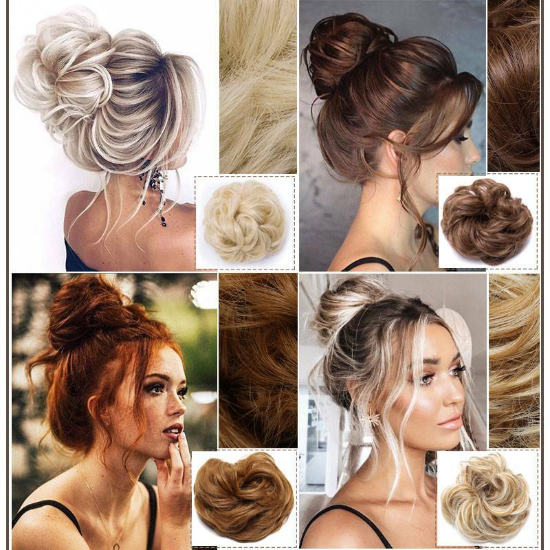 Real Natural Curly Messy Bun Hair Piece Scrunchie Hair Extensions as Human Blond