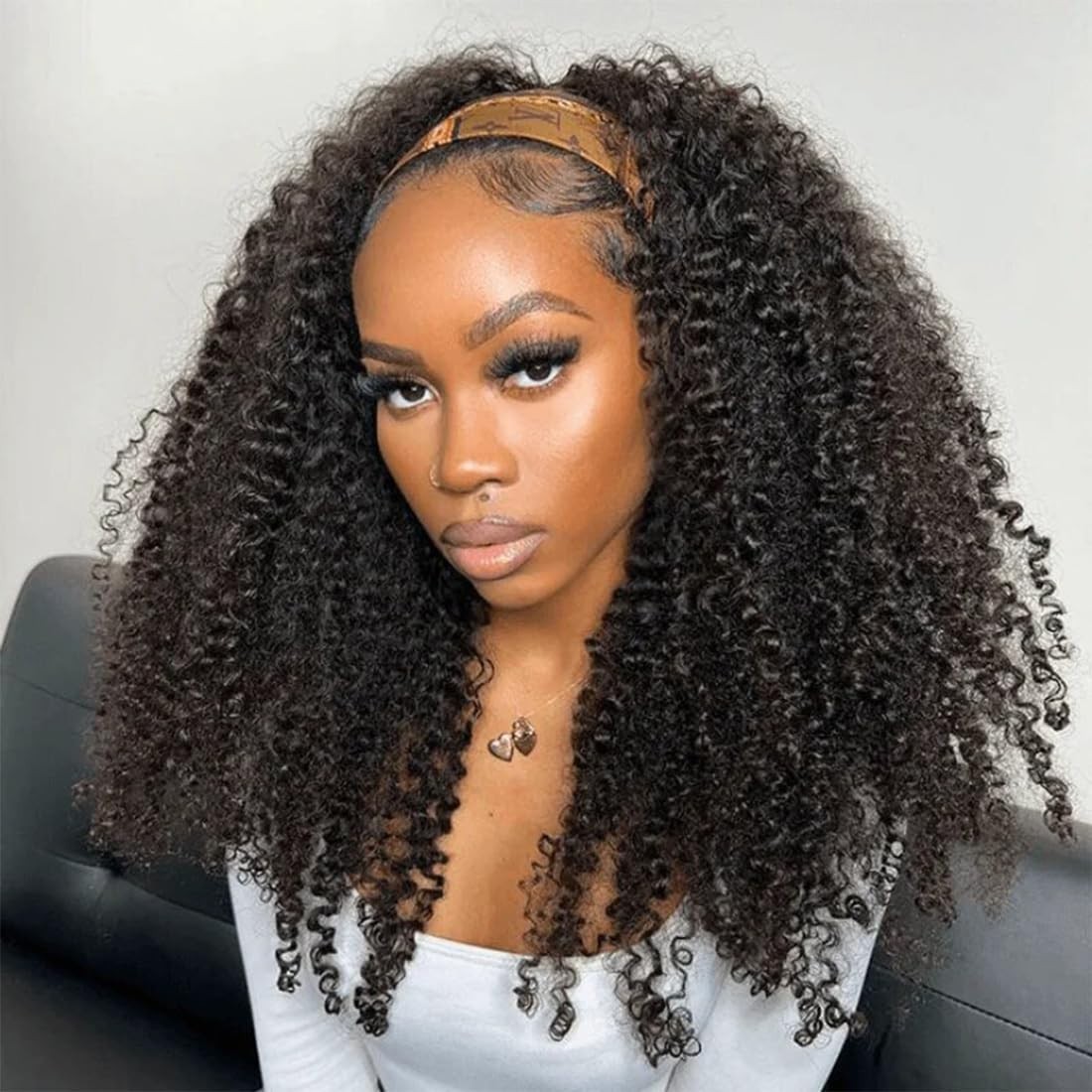 Kinky Curly Half Wig Human Hair 180% Density 16″ Glueless Clip-In Drawstring