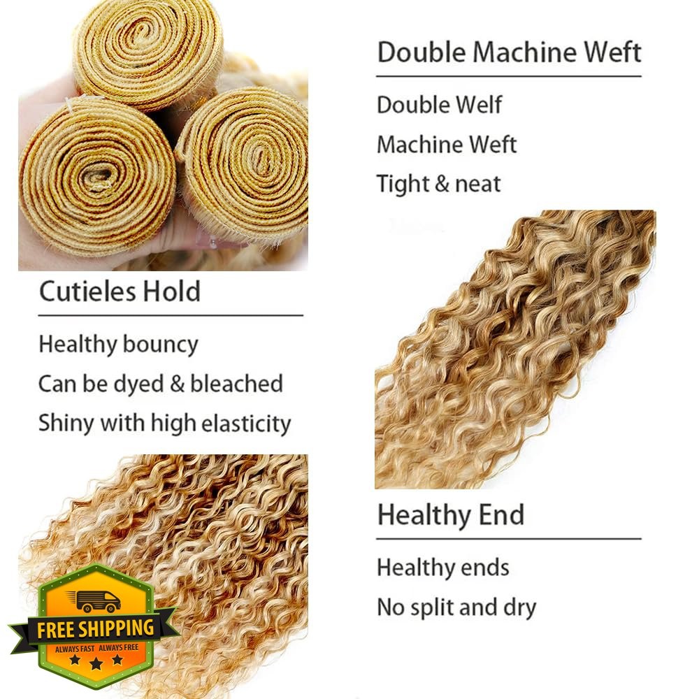 Blonde Highlight Human Hair Bundles 613 Water Wave 16 18 20 Inch