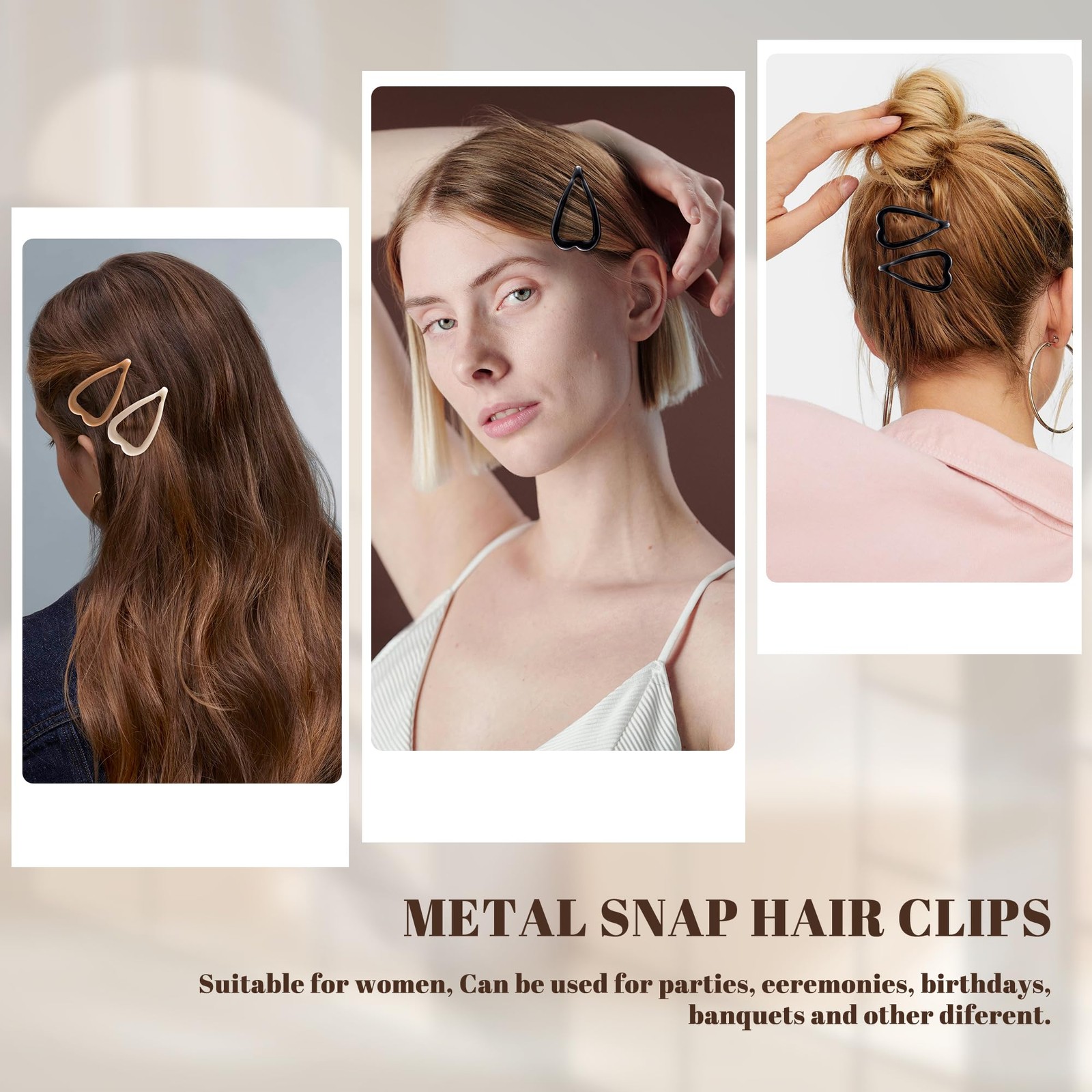 Cptots 12 PCS Metal Snap Hair 12 Count (Pack of 1), Bright Black Brown Beige
