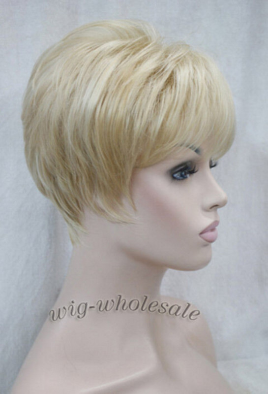 Women Short Wig Bob Pixie Brown Blonde Mix Natural Full Hair Wigs Daily