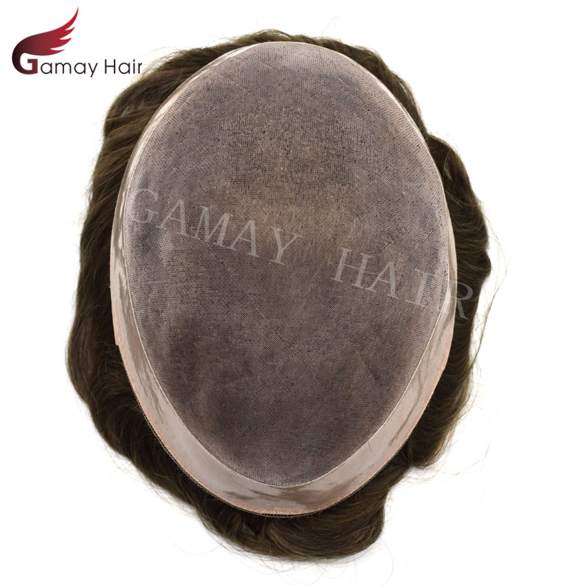 Fine Mono Mens Toupee Hairpieces Poly Skin Around Human Hair Replacement Systems