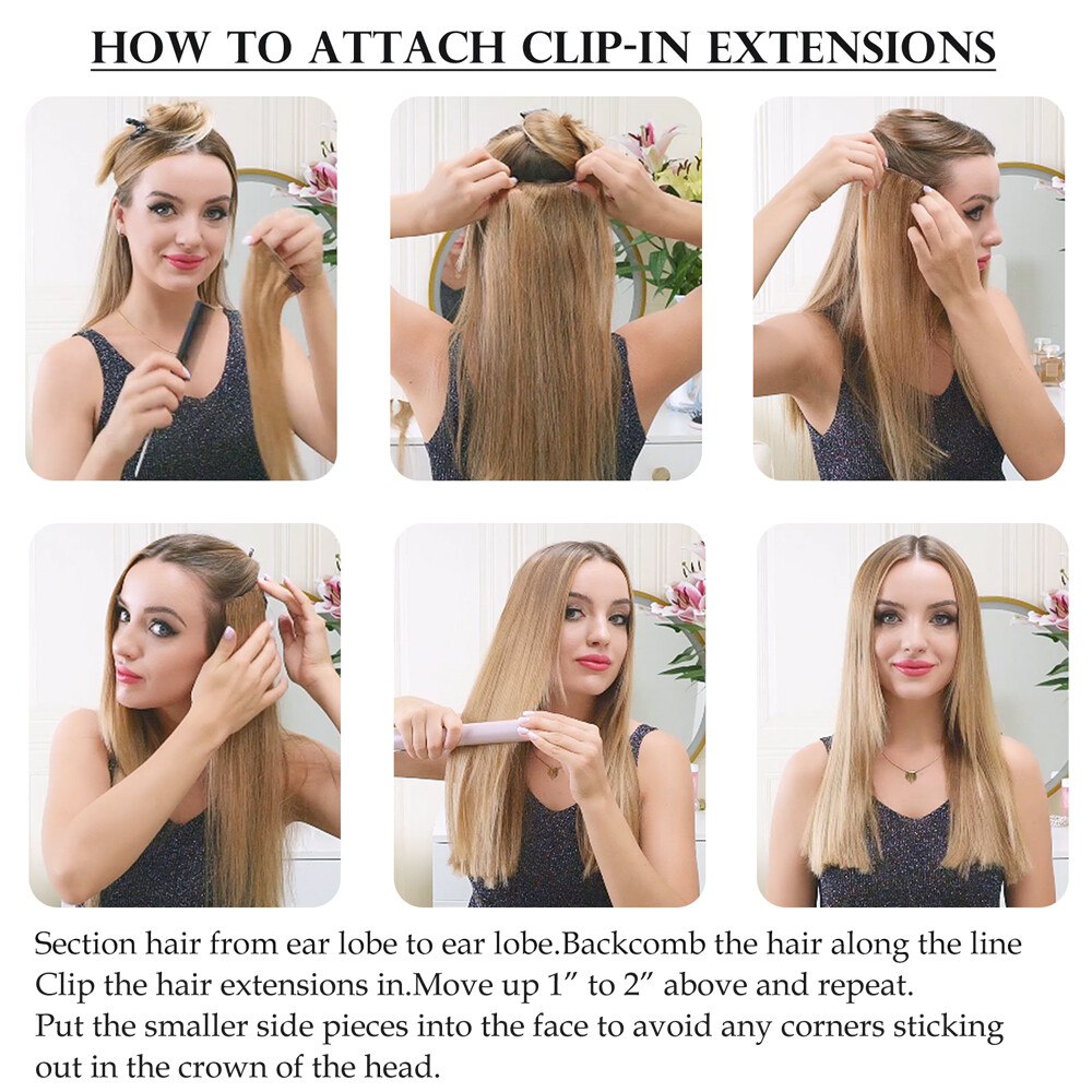 CLEARANCE 100% Human Hair Extensions Clip in Real Remy Hair 8Pcs Full Head Soft