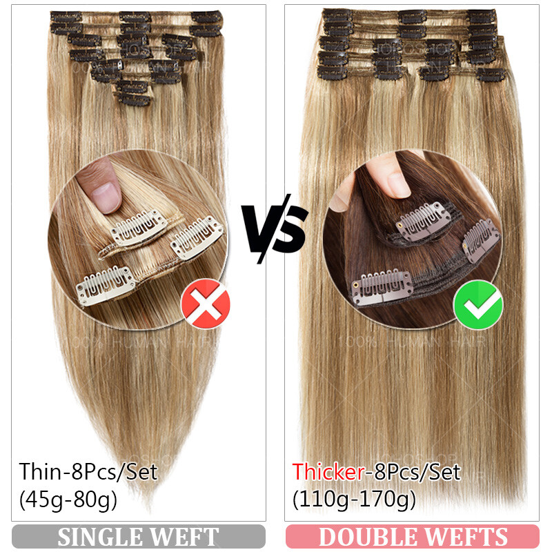 150G Extra Thick Clip In Real Human Hair Extensions Full Head Double Weft Blonde