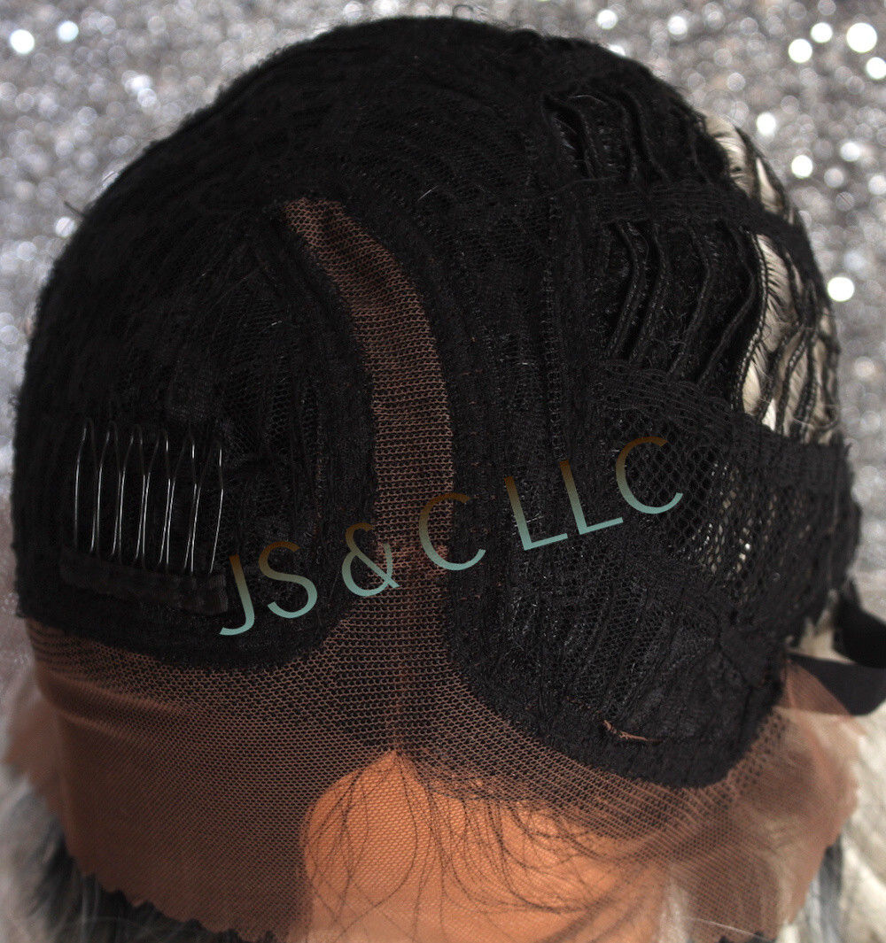 Human Hair blend Heat OK Full Lace Front Wig Super Natural ppq Grey mixed