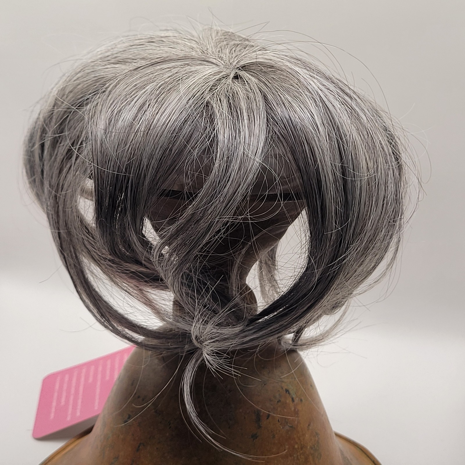 Hair Topper Natural Hair 5×6 Clip in Short Wiglet Gray Salt & Pepper Wavy Bangs