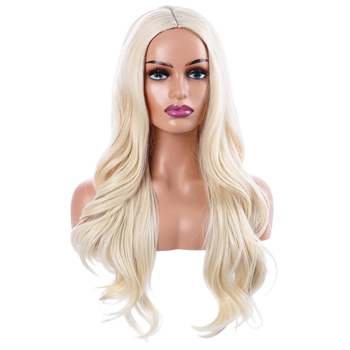Blonde Wig Long for Women Wavy Blond Wig Middle Part Heat Resistant Synthetic…