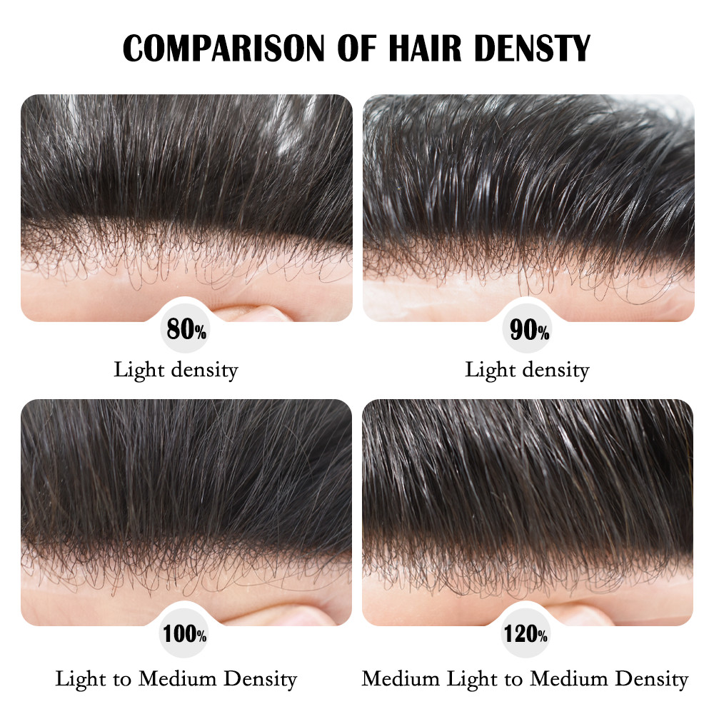Mens Toupee Human Hair Piece Ultra Thin Skin V-Loop Men Hair Replacement System