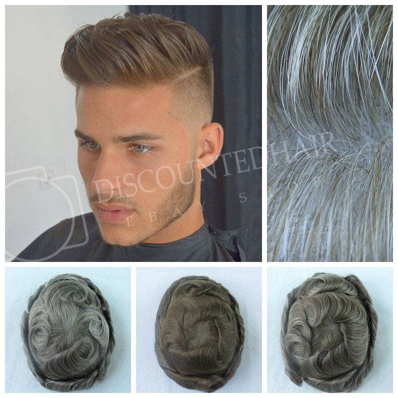 Mens Toupee Hair Replacement Hairpiece V-Loop Super Thin Skin Human Hair Systems