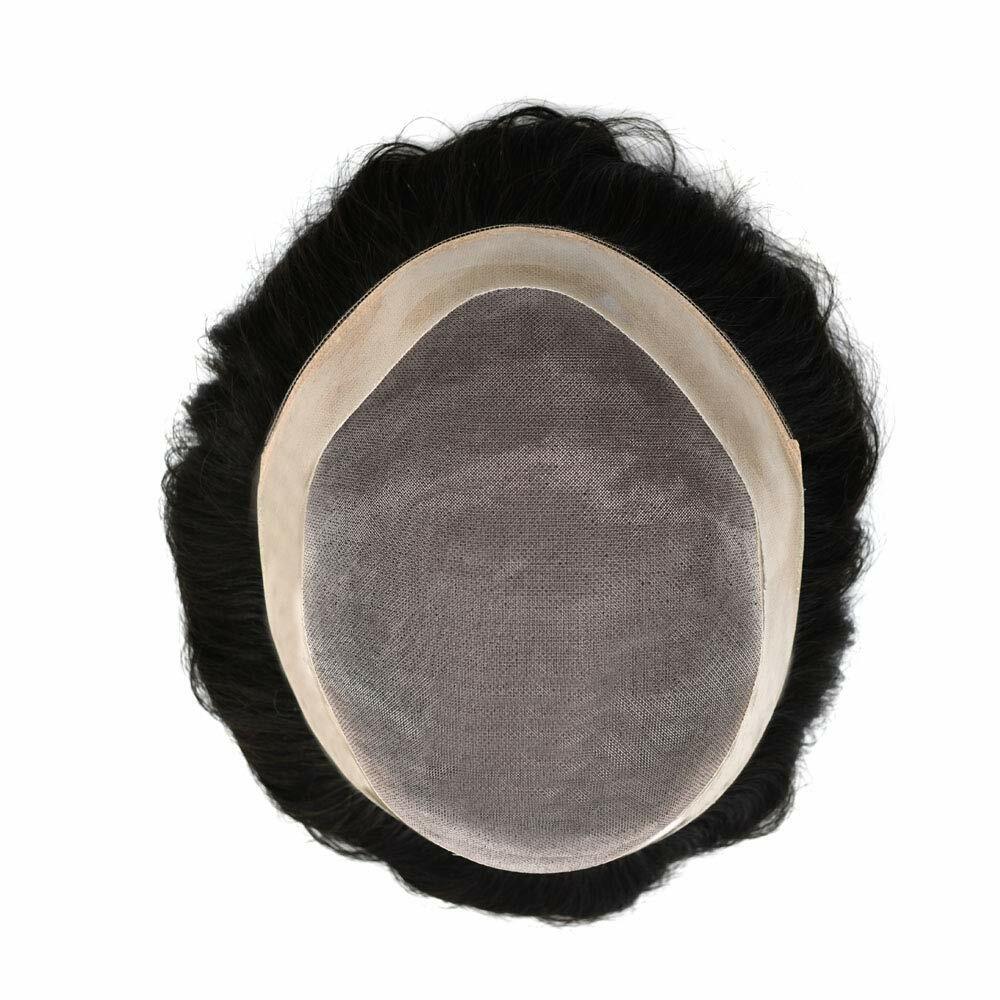 Fine Mono Mens Toupee Hairpieces Poly Skin Around Human Hair Replacement Systems