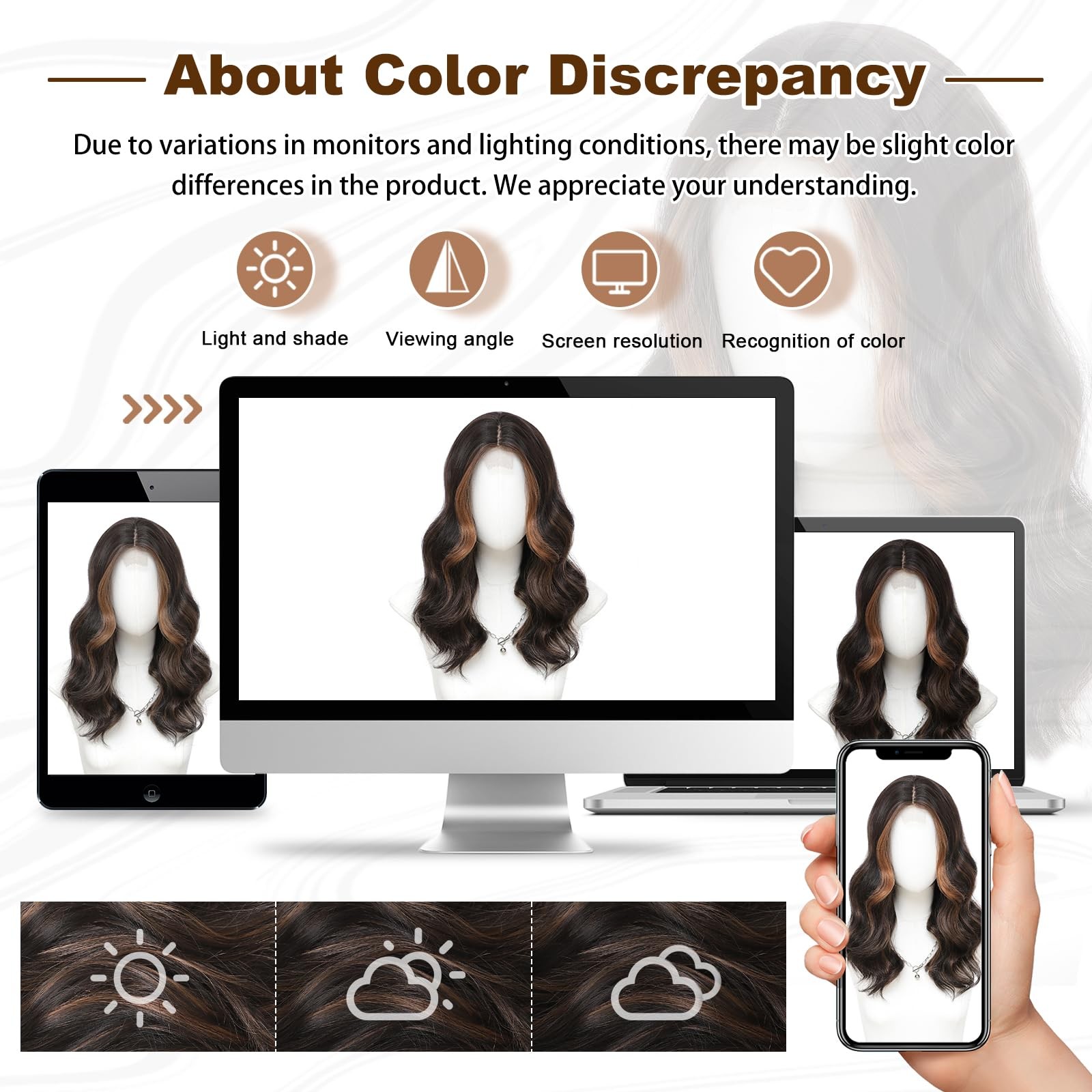Dark Brown Hightlight Wigs for Women 18 Inch Middle Part Medium Length Short …