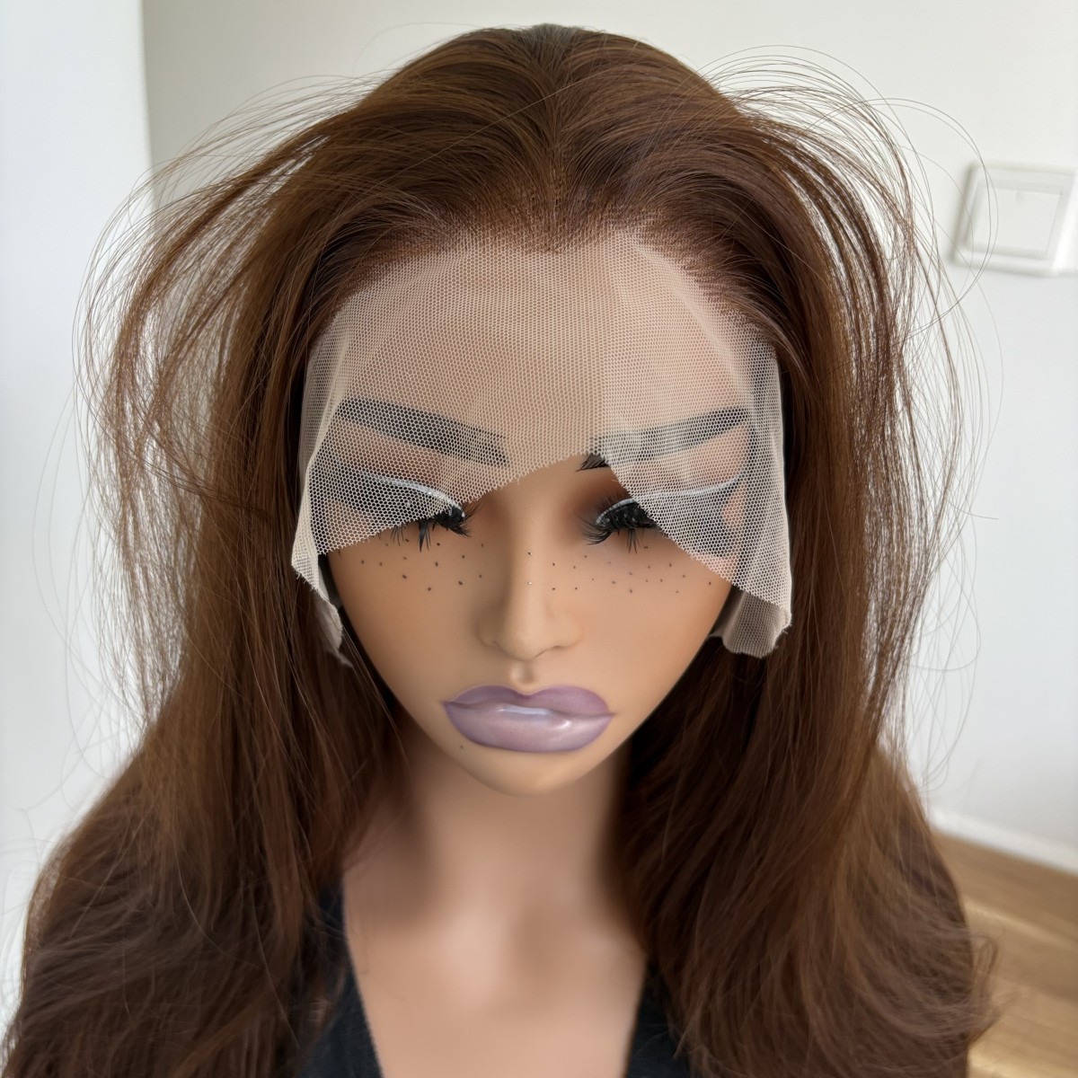 Dark brown Frontal Lace Wigs Long Straight Women Heat Resistant Hair