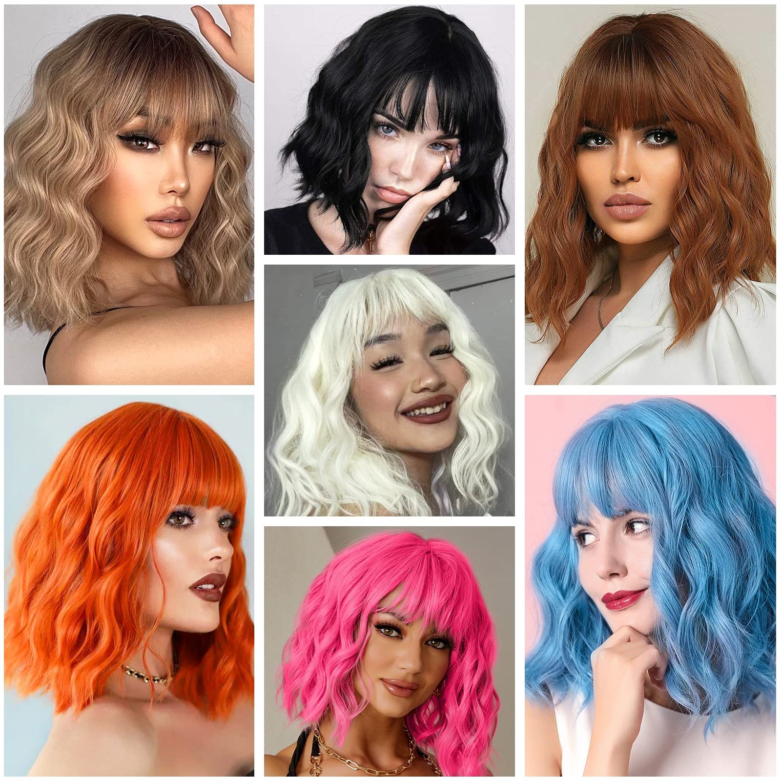 Blonde Wig with Bangs Synthetic Short Blonde Wigs for Women Dirty Blonde Wavy…