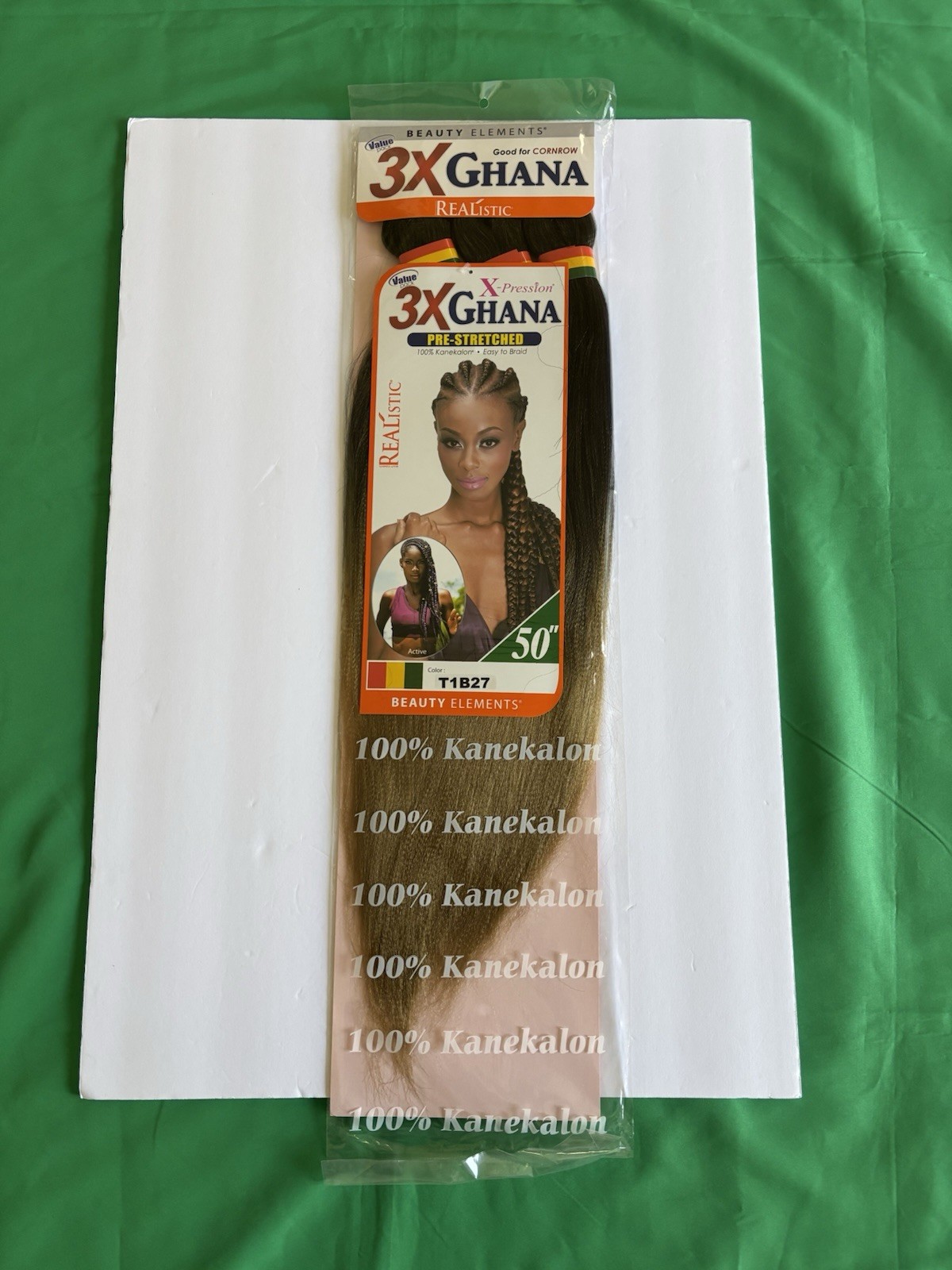 Realistic 50” 3X GHANA PRE STRETCHED 100% Kanekalon – Color T1B27 Brand New