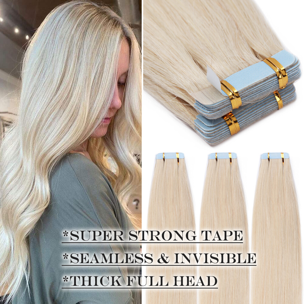 Tape In Remy Skin Weft 100% Human Hair Extensions THICK Full Head 150g Invisible
