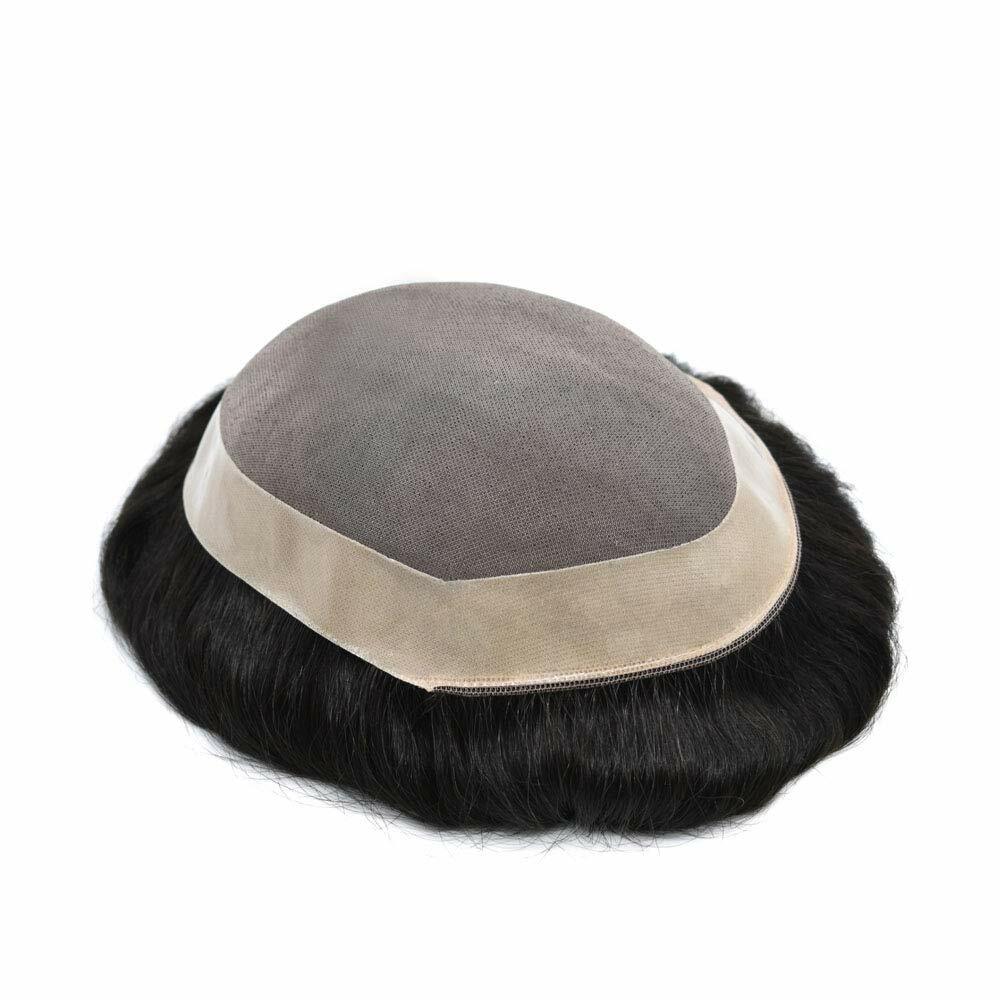 Fine Mono Mens Toupee Hairpieces Poly Skin Around Human Hair Replacement Systems