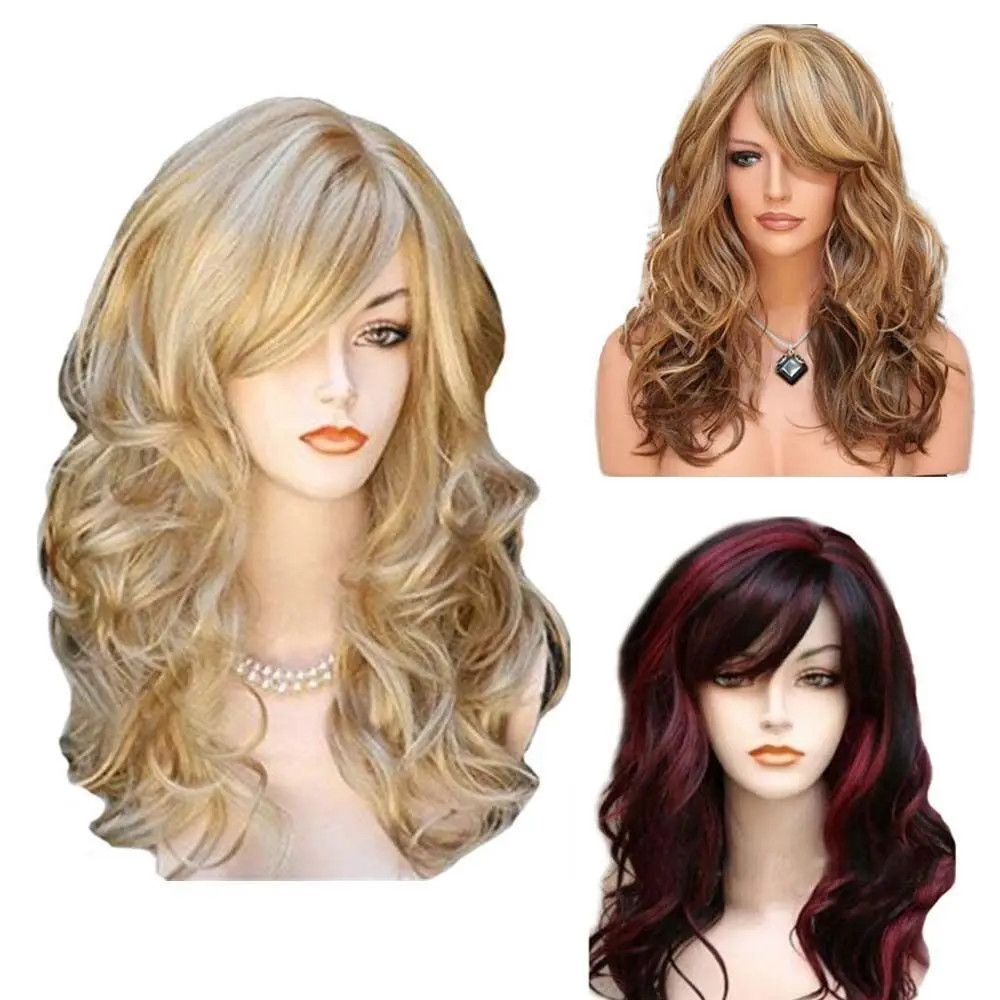 23inch Blonde Wig With Bangs Long Wavy Blonde Curly Wigs for Women Synthetic