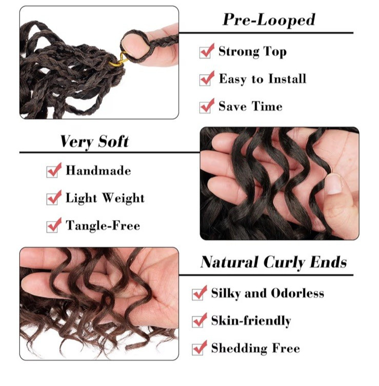 14 inch 6 pack curly crochet hair beach curl water wave Ombre Brown + Hoop