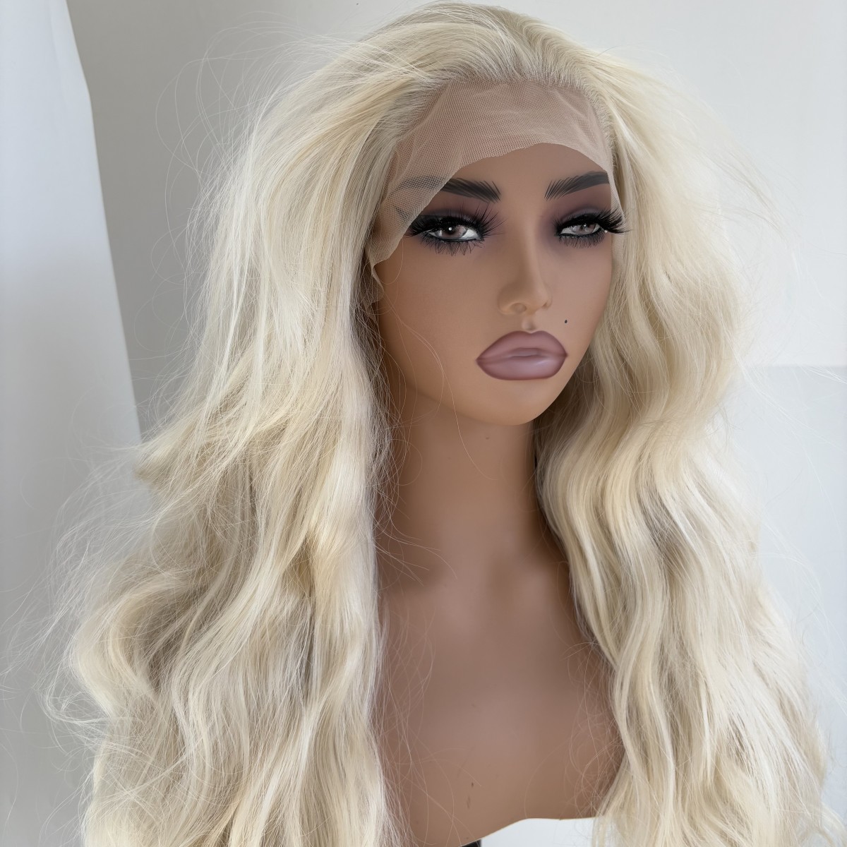 Long Wavy Layered Frontal Lace Wig Bleach blonde Heat Resistant Synthetic Hair